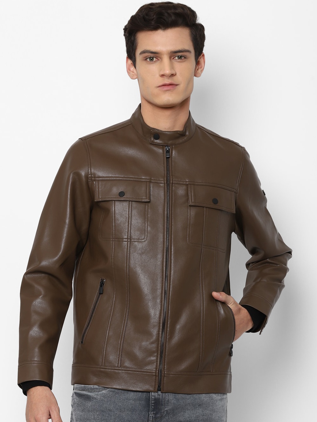 

Allen Solly Men Brown Biker Jacket