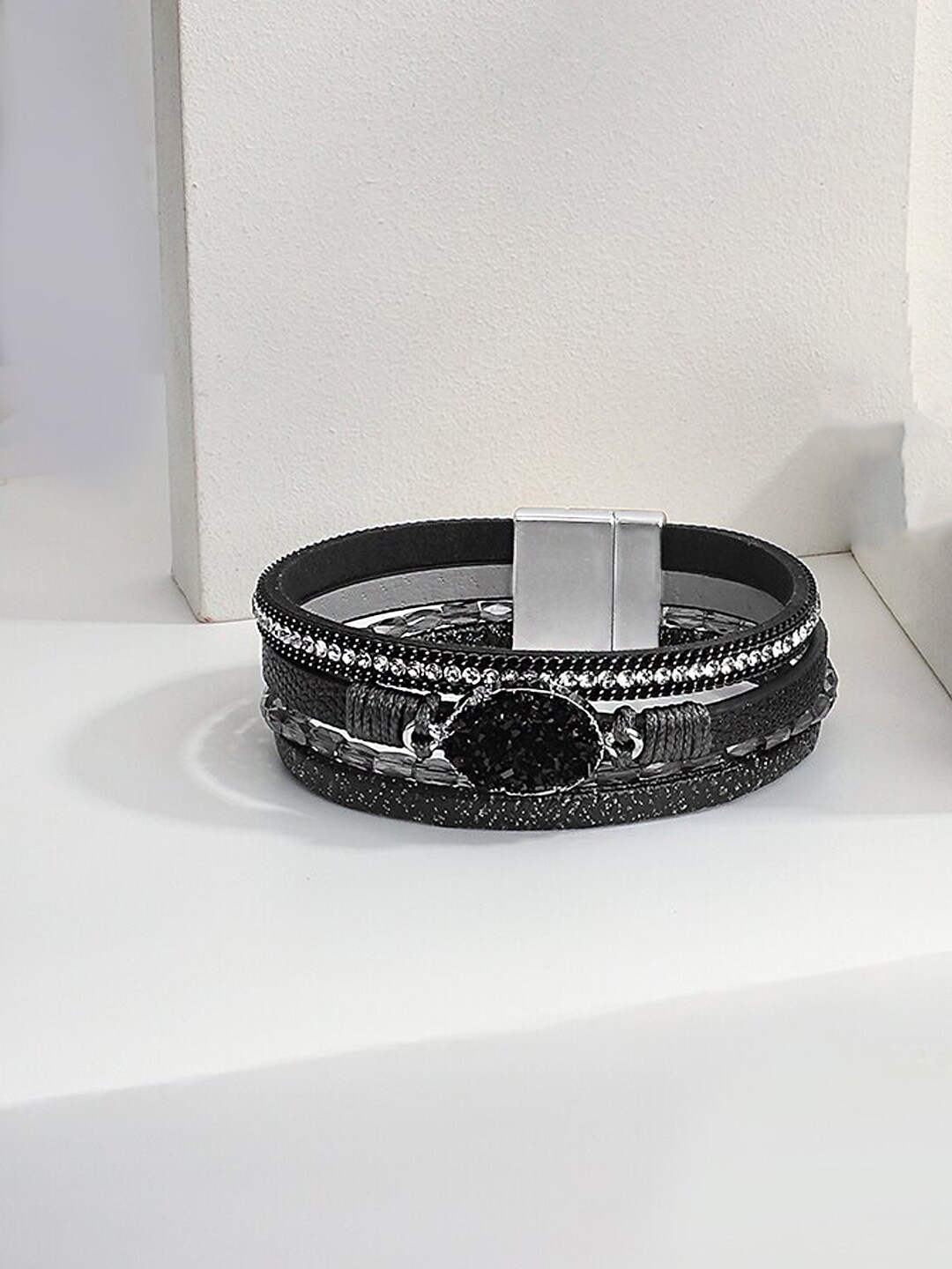 

Yellow Chimes Women Black & Blue Layered Wraparound Bracelet