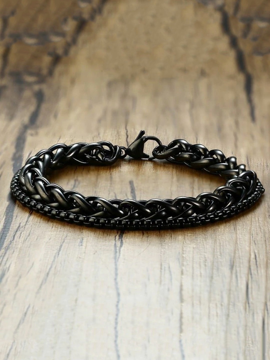 

Yellow Chimes Men Black Rhodium-Plated Link Bracelet