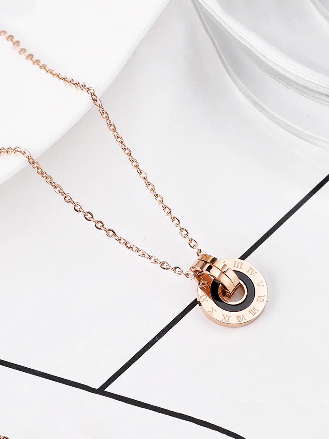 

Yellow Chimes Rose Gold-Plated Black Pendant