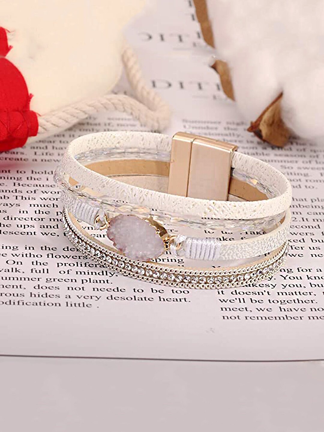 

Yellow Chimes Women White & Gold-Toned Layered Wraparound Bracelet