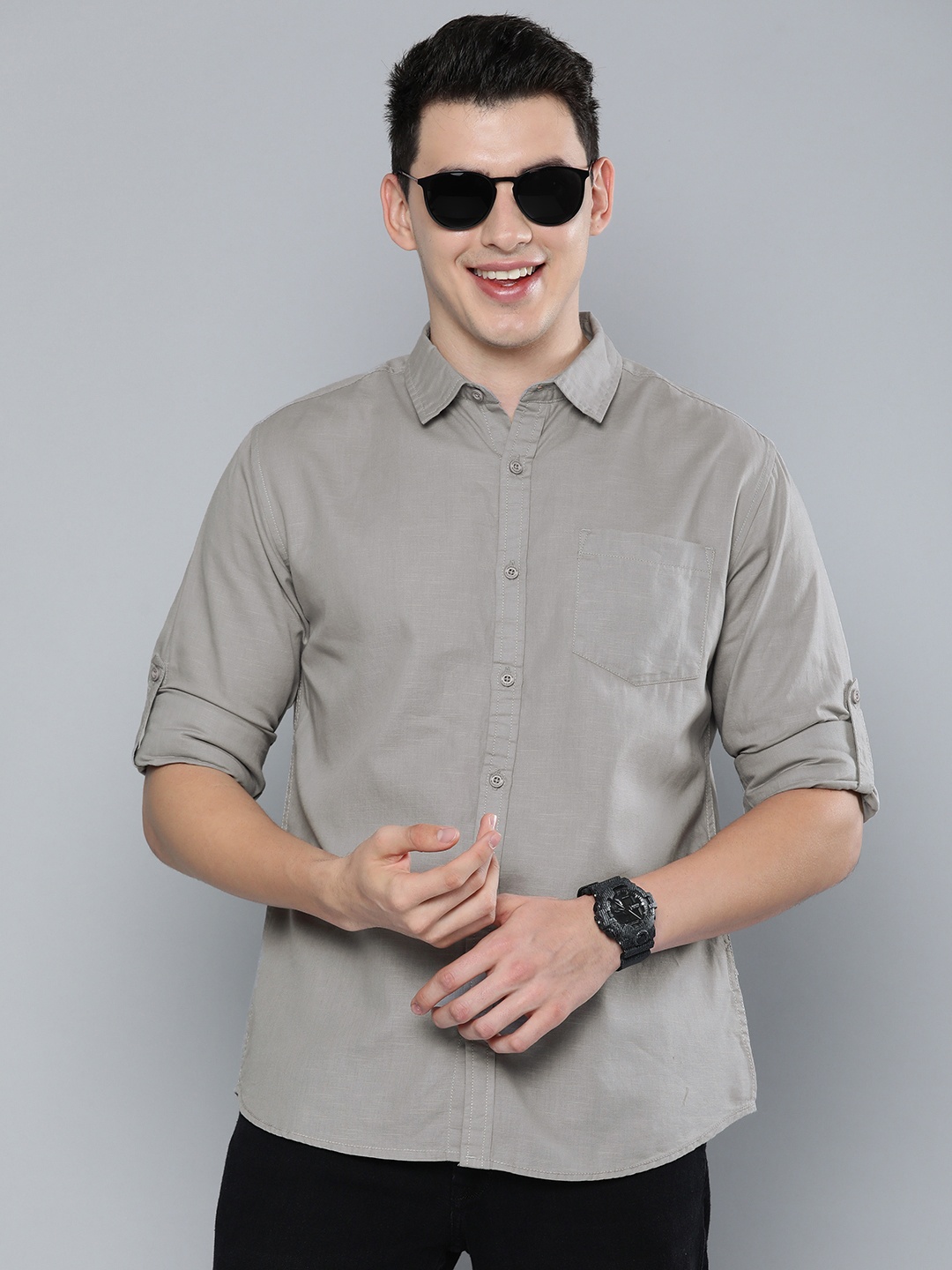 

HERE&NOW Men Grey Slim Fit Casual Shirt