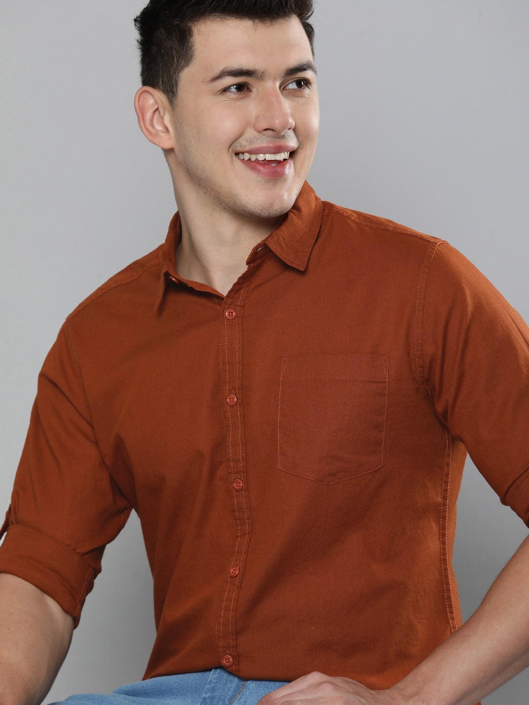 

HERE&NOW Men Rust Orange Slim Fit Pure Cotton Casual Shirt