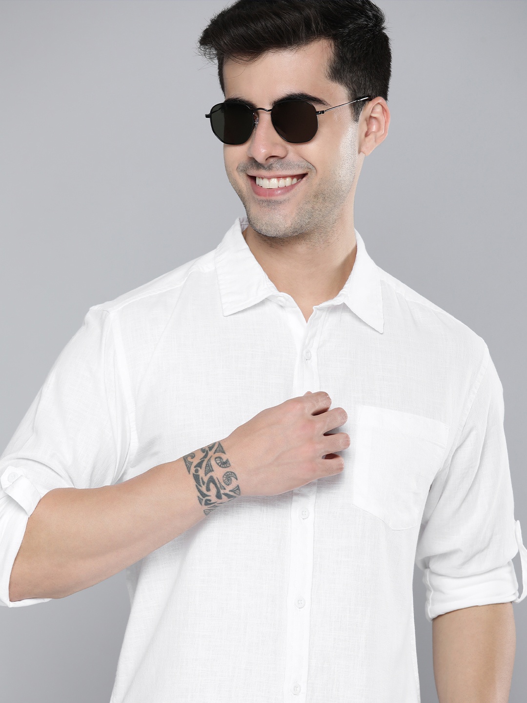 

HERE&NOW Men White Solid Slim Fit Pure Cotton Casual Shirt