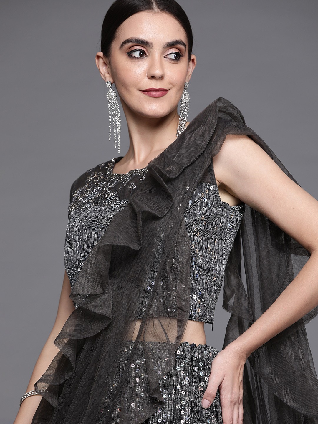 

Mitera Grey Embroidered Sequinned Ready to Wear Lehenga & Blouse With Dupatta