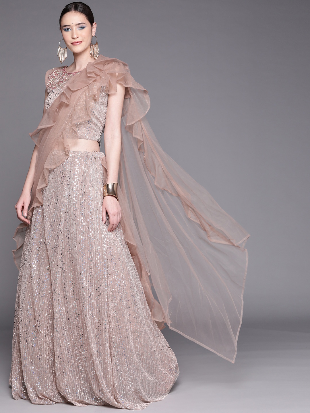 

Mitera Women Mauve & Silver Embroidered Lehenga & Blouse With Dupatta