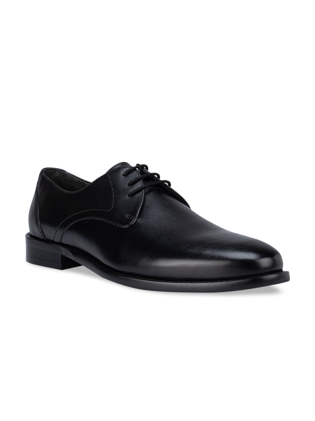 

ROSSO BRUNELLO Men Black Solid Leather Formal Derbys