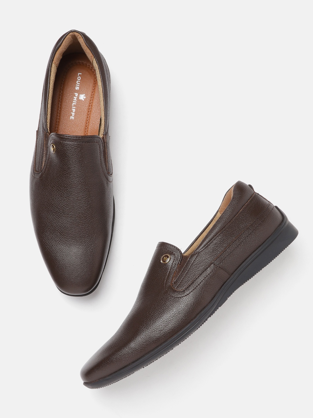 

Louis Philippe Men Coffee Brown Solid Leather Formal Slip-Ons