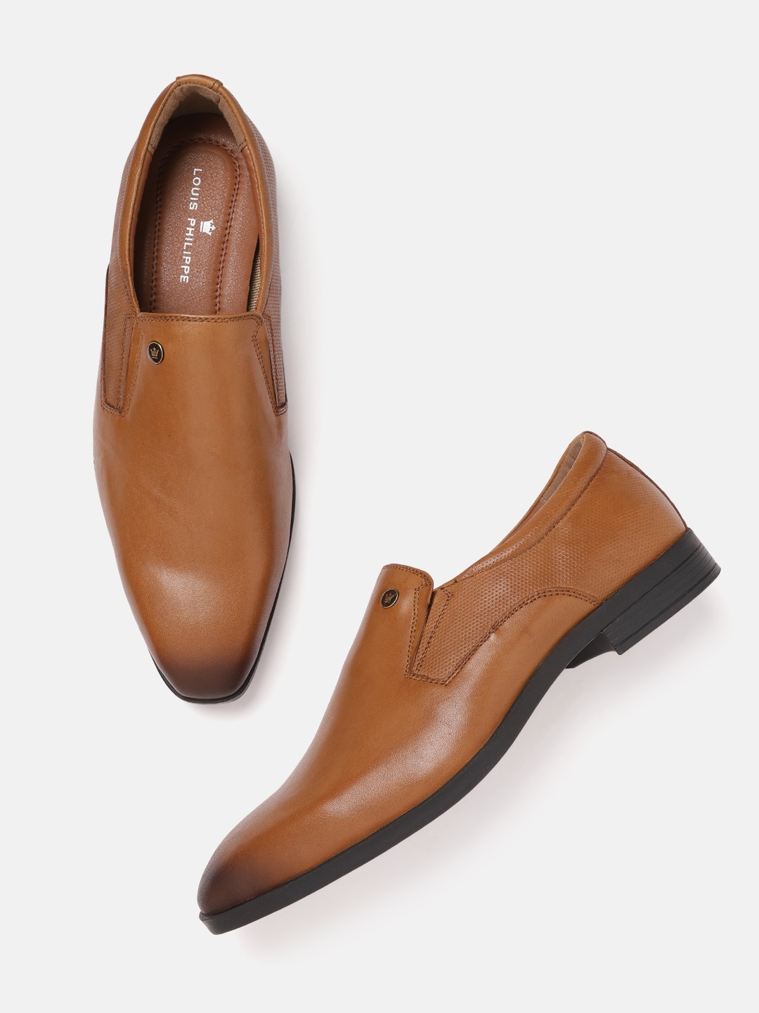 

Louis Philippe Men Tan Brown Solid Leather Formal Slip-Ons