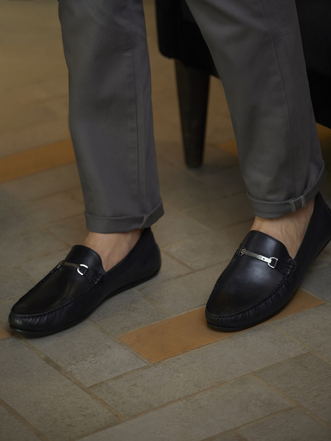 

Louis Philippe Men Navy Blue Leather Solid Driving Shoes