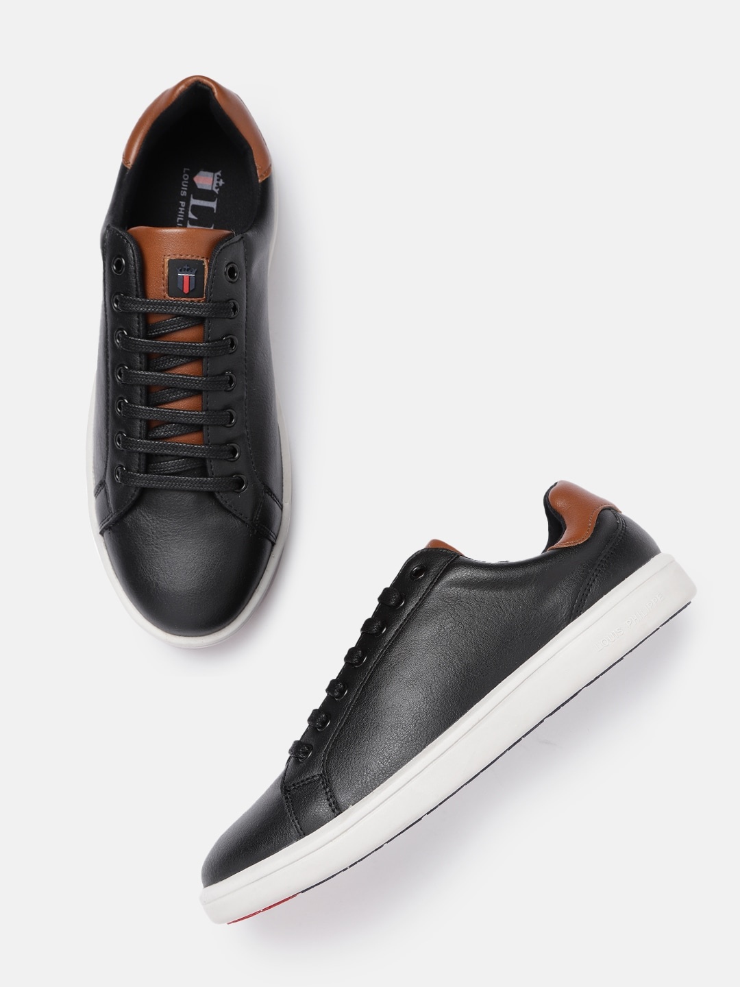 Louis Philippe Sport Men Black Solid Sneakers with Shoehorn