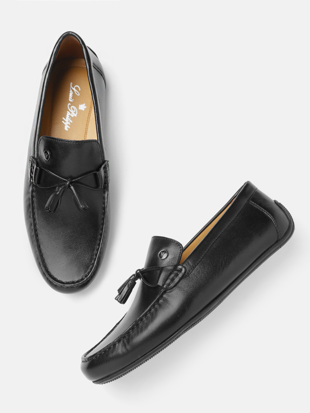 

Louis Philippe Men Black Solid Tasseled Leather Driving Shoes