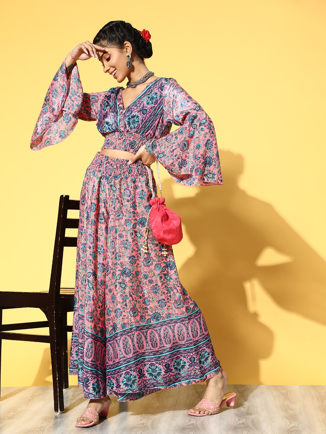 

DIVYANK Women Pretty Pink Printed Top with Palazzos