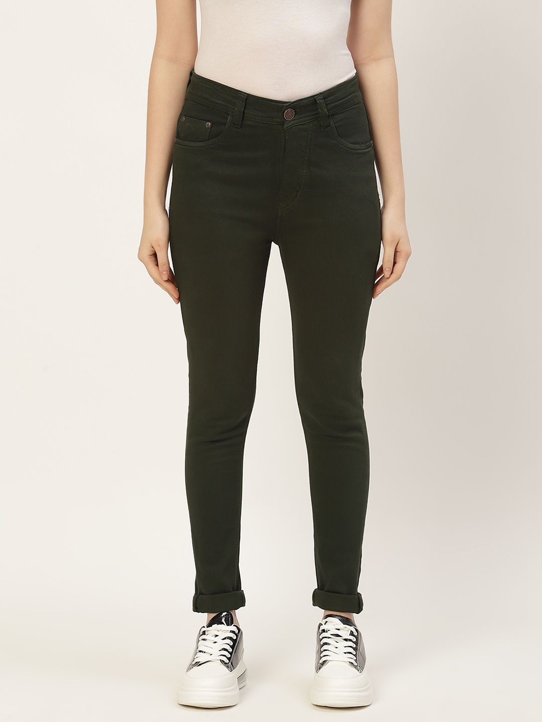 

PARIS HAMILTON Women Olive Green Slim Fit High-Rise Stretchable Jeans