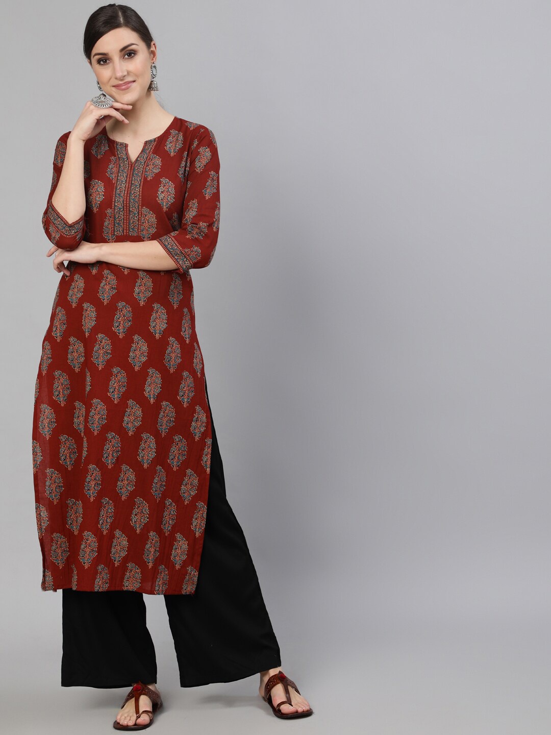 

Nayo Women Maroon & rosewood Ethnic Motifs Printed Kurta