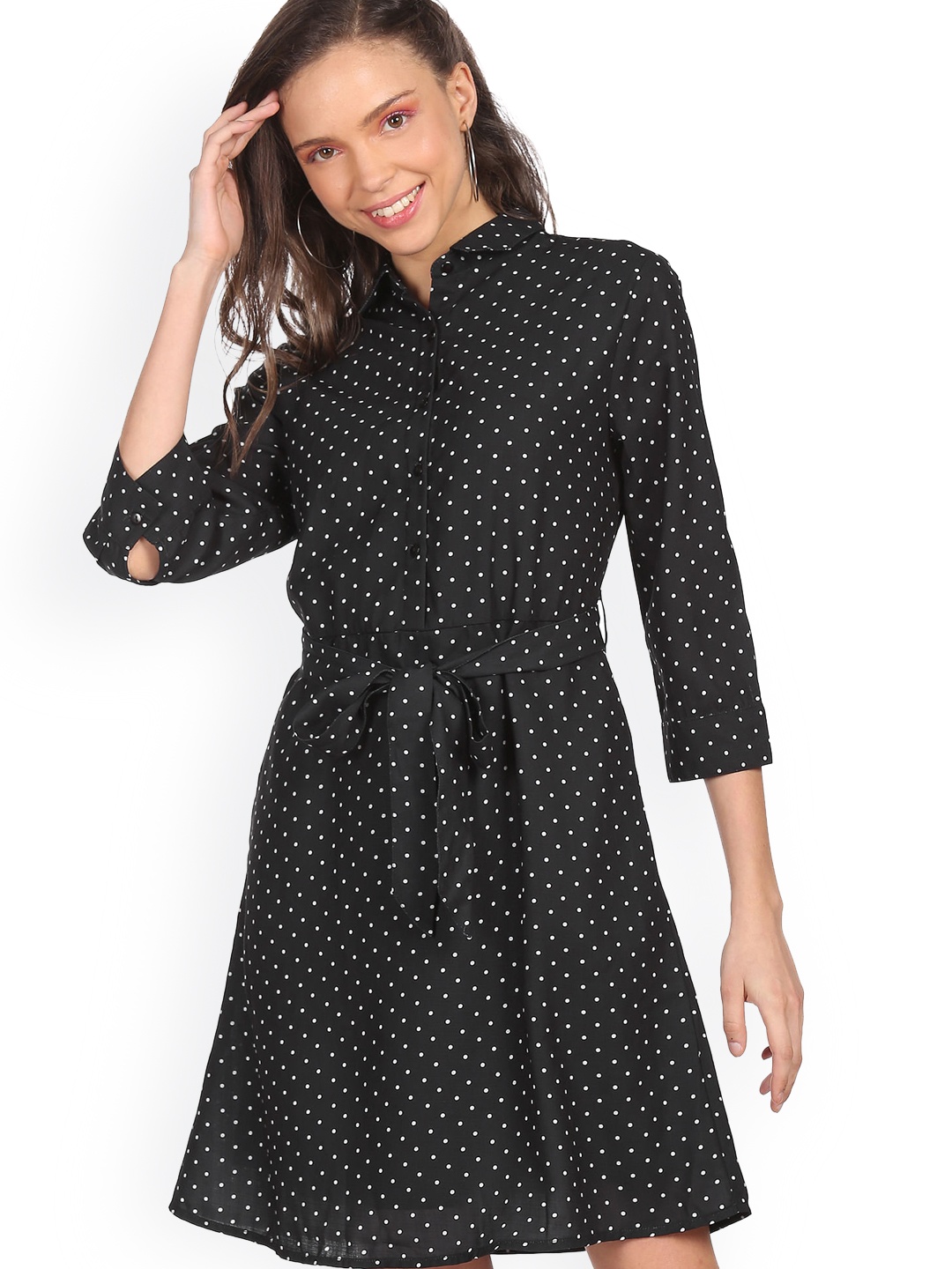

Sugr Women Black Printed Shirt Dress