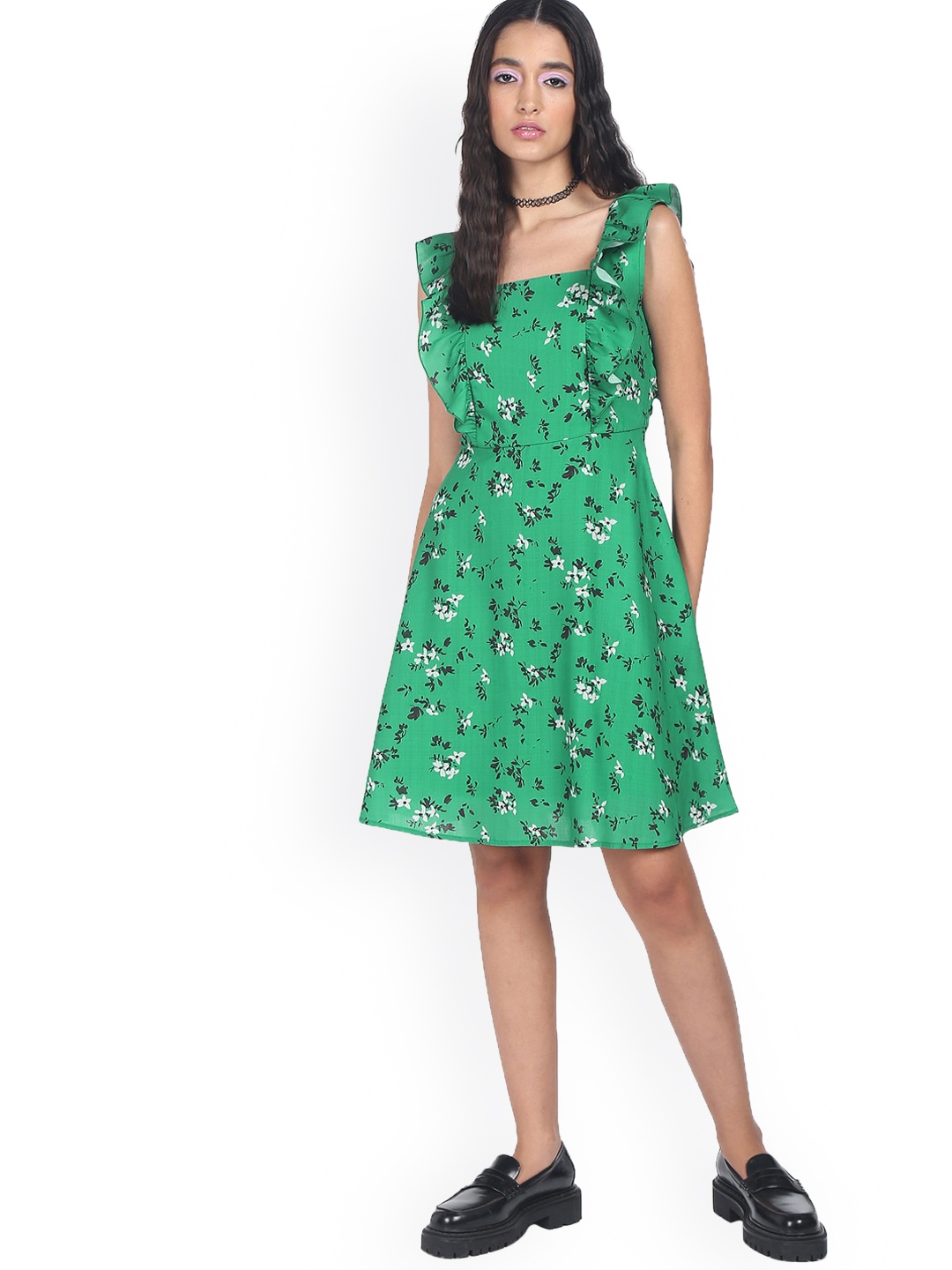 

Sugr Women Green Sleeveless Floral Printed Dress
