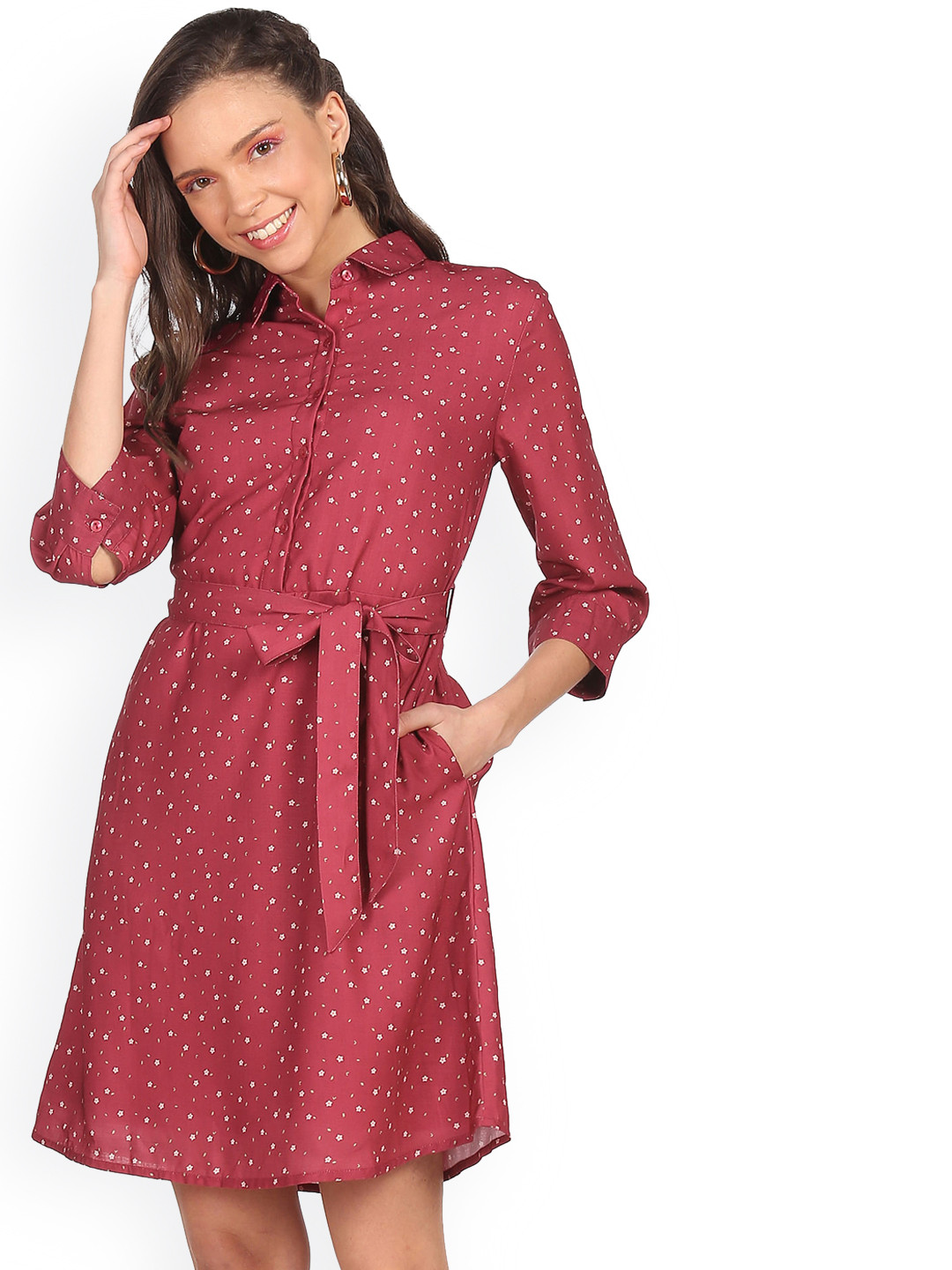 

Sugr Red Printed Shirt Dress