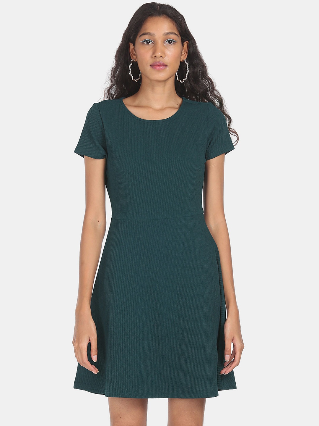 

Sugr Teal Green Solid A-Line Dress