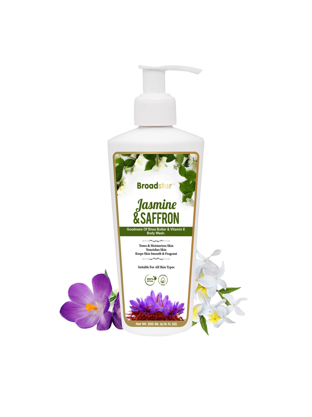 

BROADSTAR Jasmine & Saffron Body Wash with Shea Butter & Vitamin E for Glowing Skin-200 ml, White