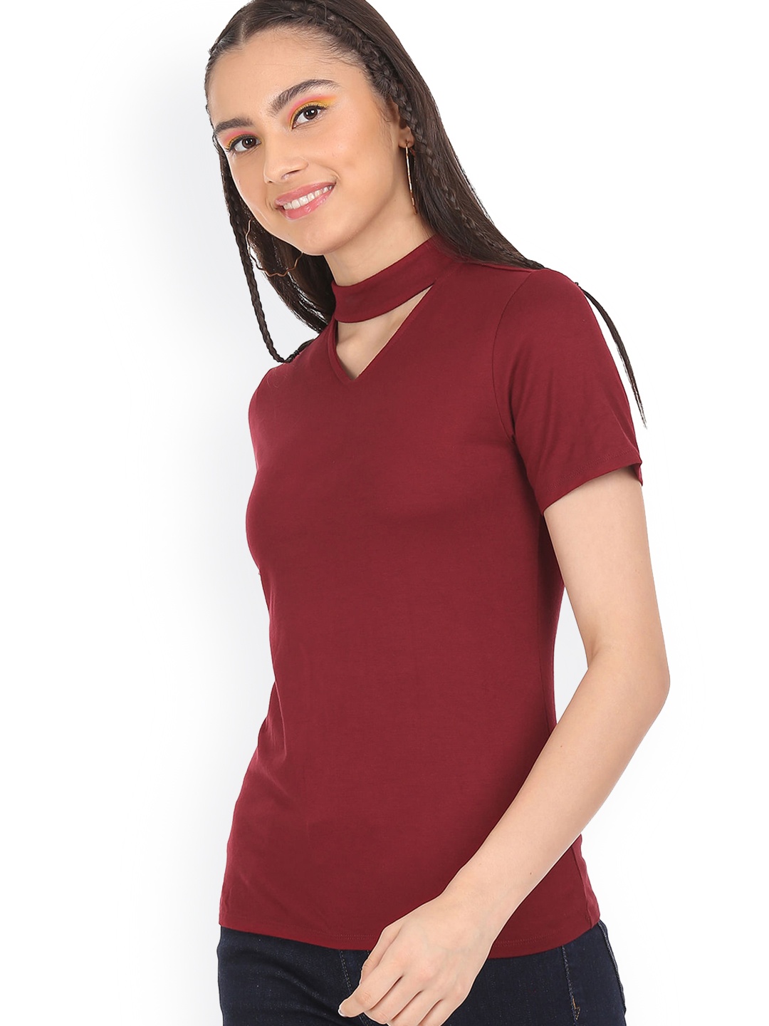 

Sugr Women Red Solid Jewel Neck Top