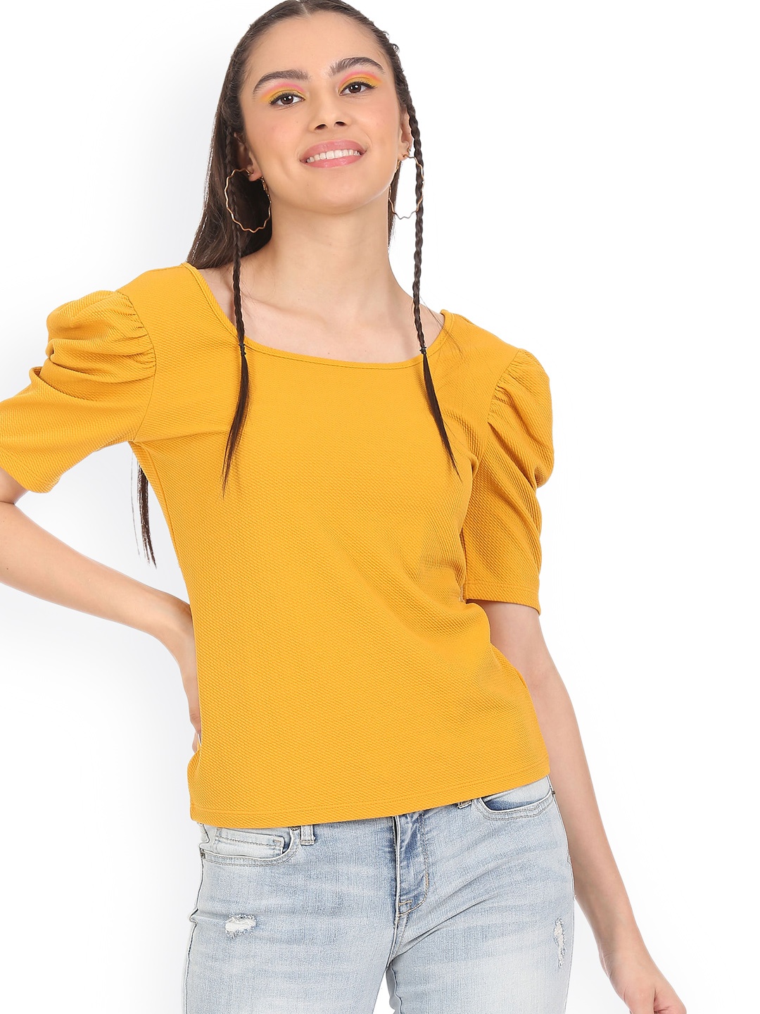 

Sugr Yellow Square Neck Textured Top
