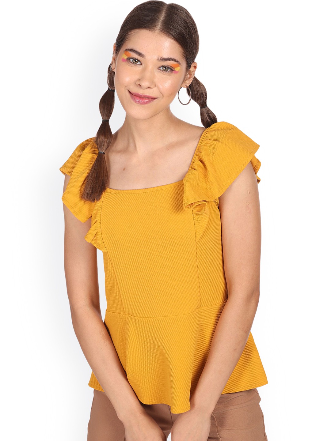 

Sugr Mustard Yellow Square Neck Solid Top