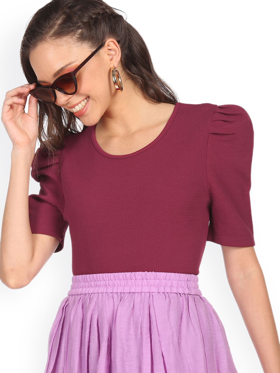 

Sugr Purple Round Neck Textured Top