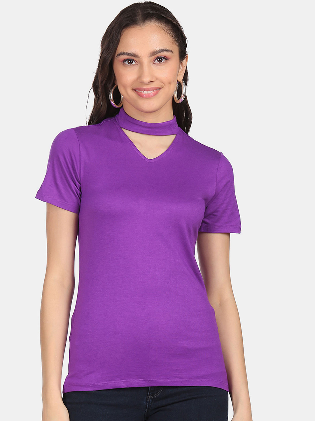 

Sugr Women Purple Choker Neck Top