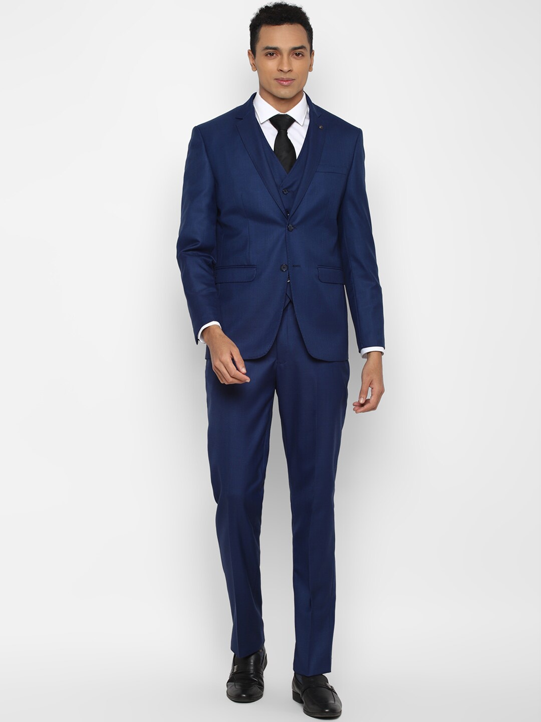 

Allen Solly Men Navy Blue Self Design Single-Breasted Slim-Fit 3-Piece Suit
