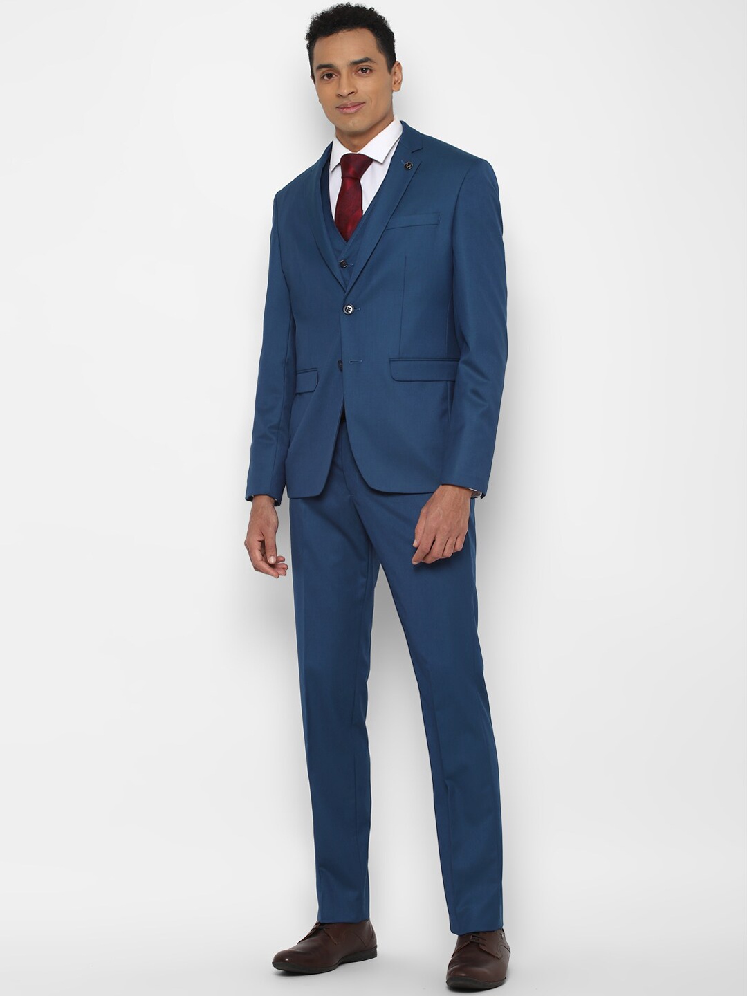

Allen Solly Men Blue Self Design Single-Breasted Slim-Fit 3-Piece Suit