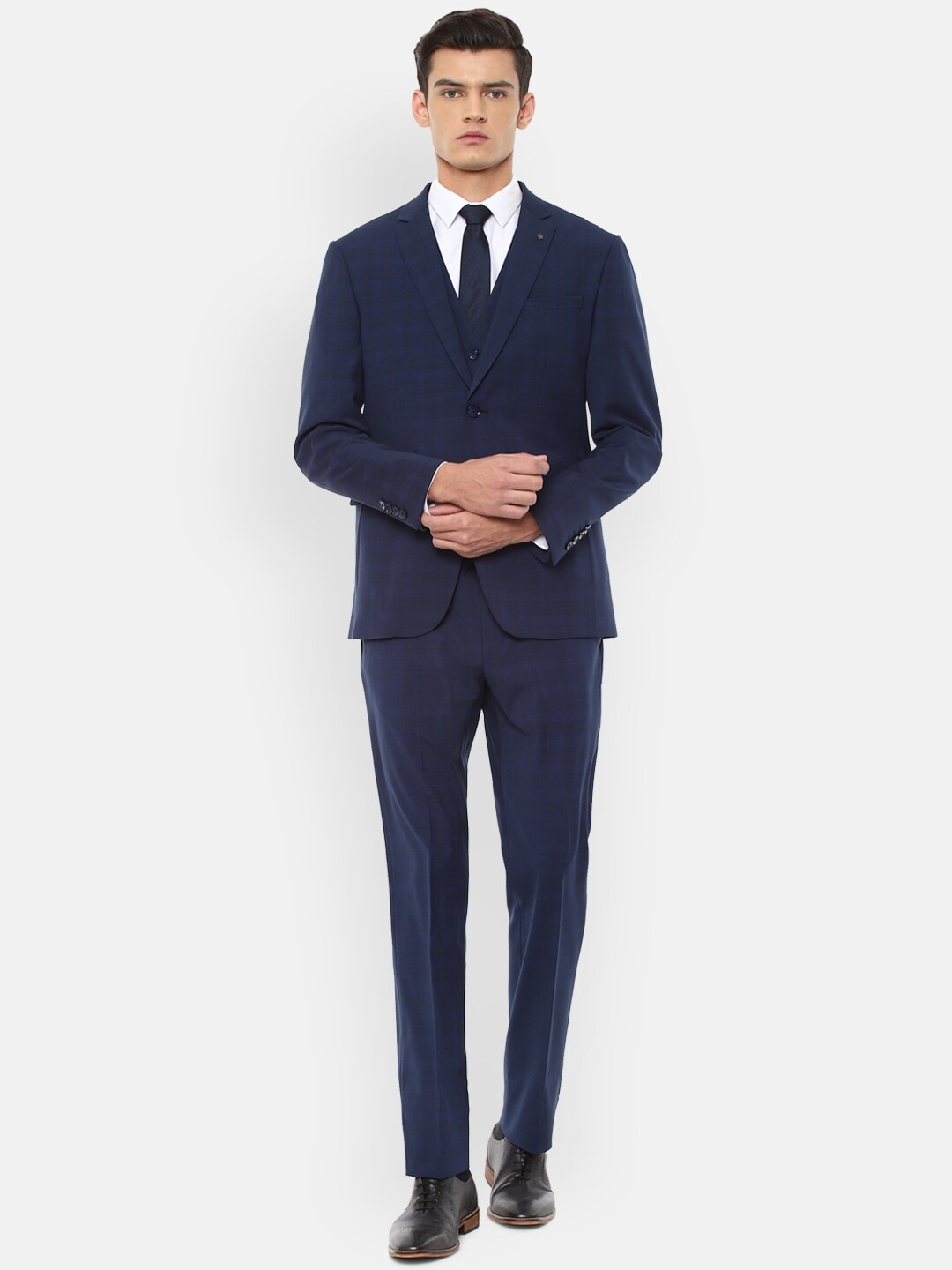 

Louis Philippe Permapress Men Navy Blue Solid Three Piece Suit