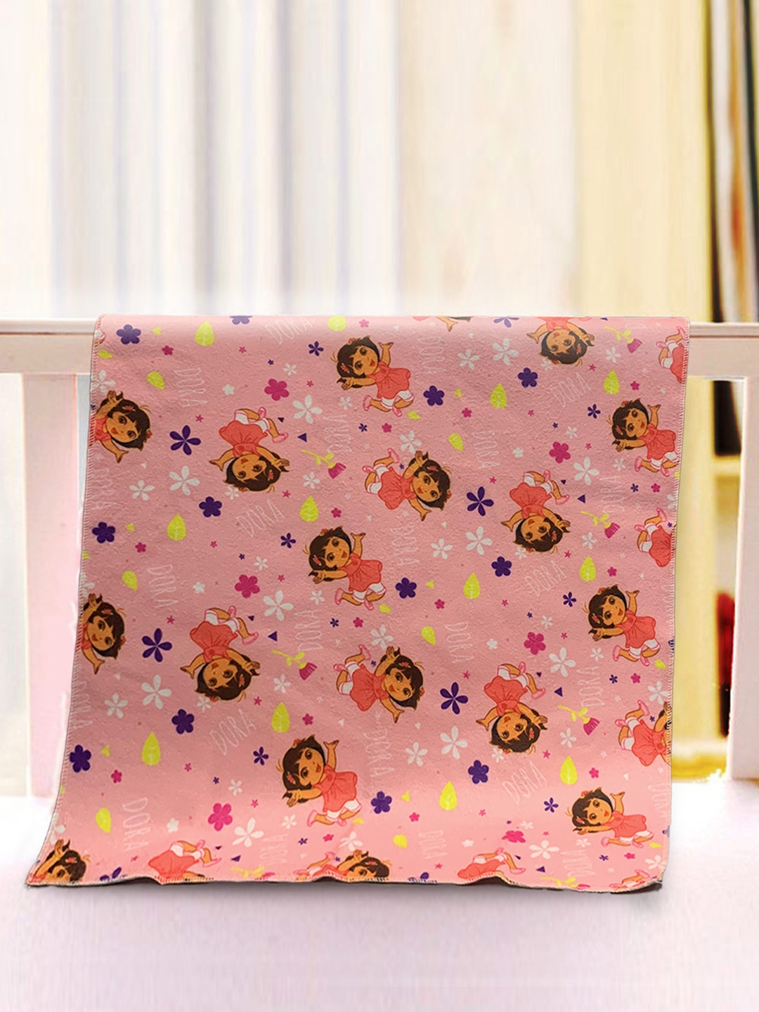 

YK Kids Pink Polyester Dora Printed Medium Size Dry Sheet/Bed Protector for Kids, Peach