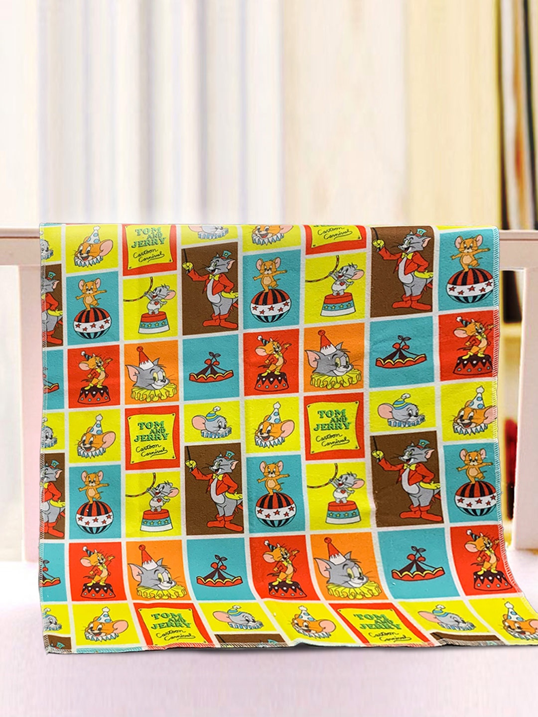

YK Yellow Polyester Tom&Jerry Printed Medium Size Dry Sheet/Bed Protector for Kids