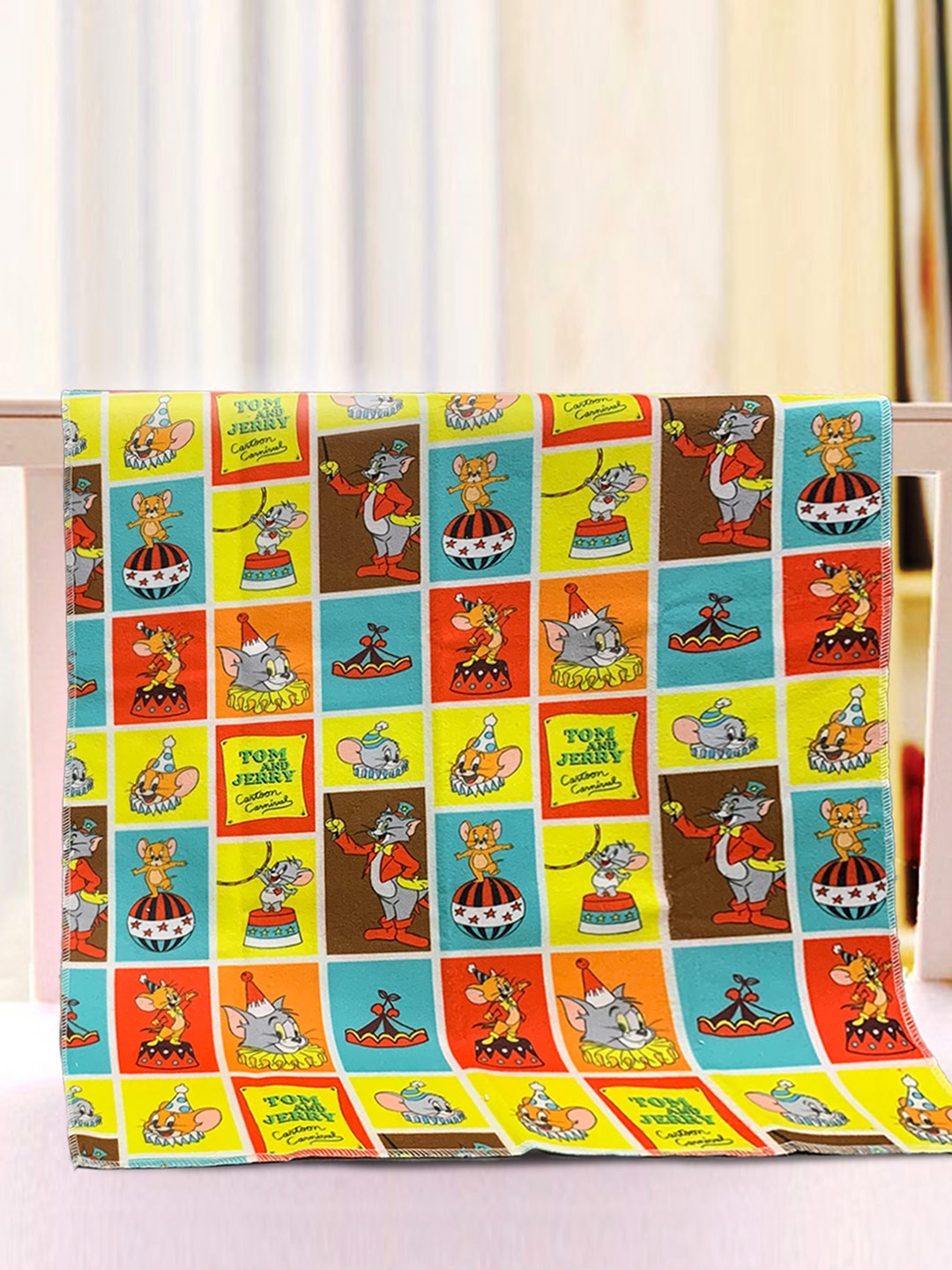 

YK Yellow Polyester Tom&Jerry Printed Small Size Dry Sheet/Bed Protector for Kids