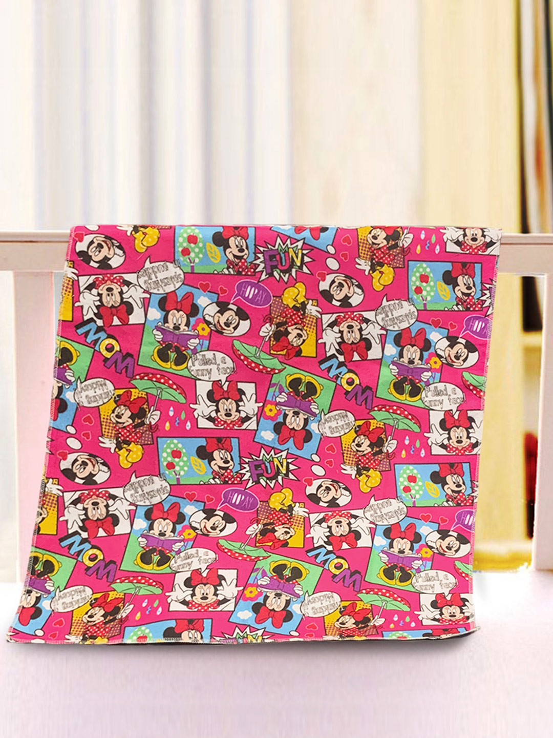 

YK Pink Polyester MinnieMouse Printed Large Size Dry Sheet/Bed Protector for Kids