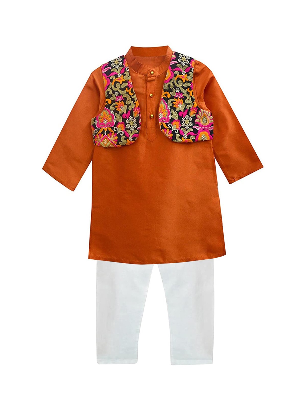 

A.T.U.N. Boys Orange Embroidered Pure Cotton Kurta with Pyjamas