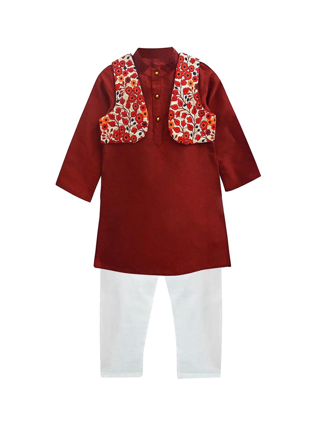 

A T U N Boys Maroon Kurta & Churidar With Jacket