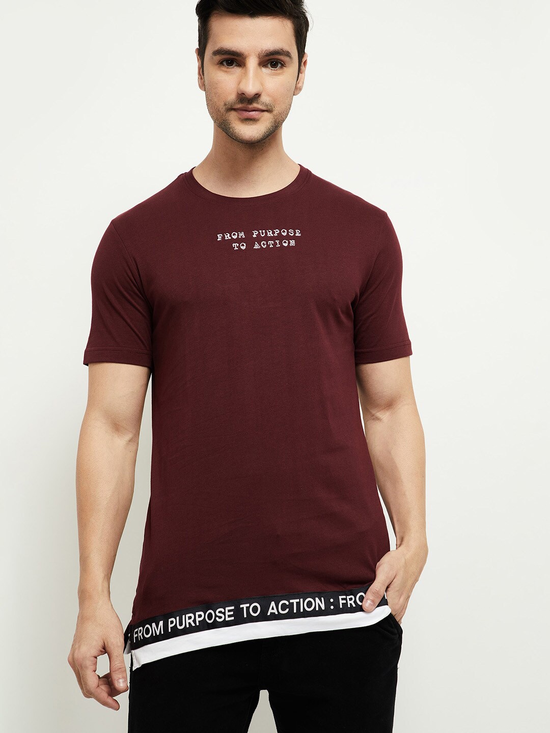 

max Men Maroon Typography Printed Cotton T-shirt