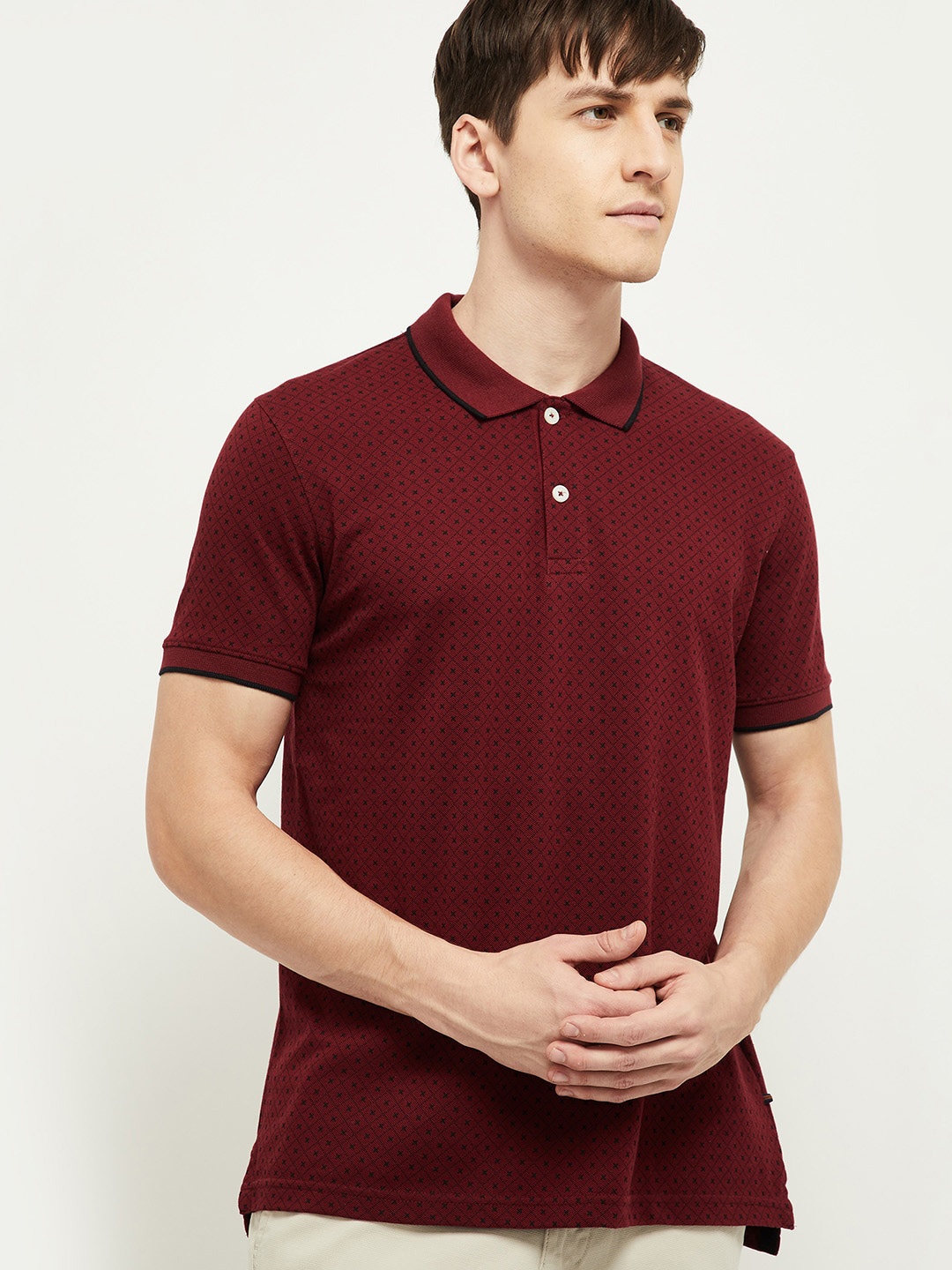 

max Men Maroon Printed Polo Collar T-shirt