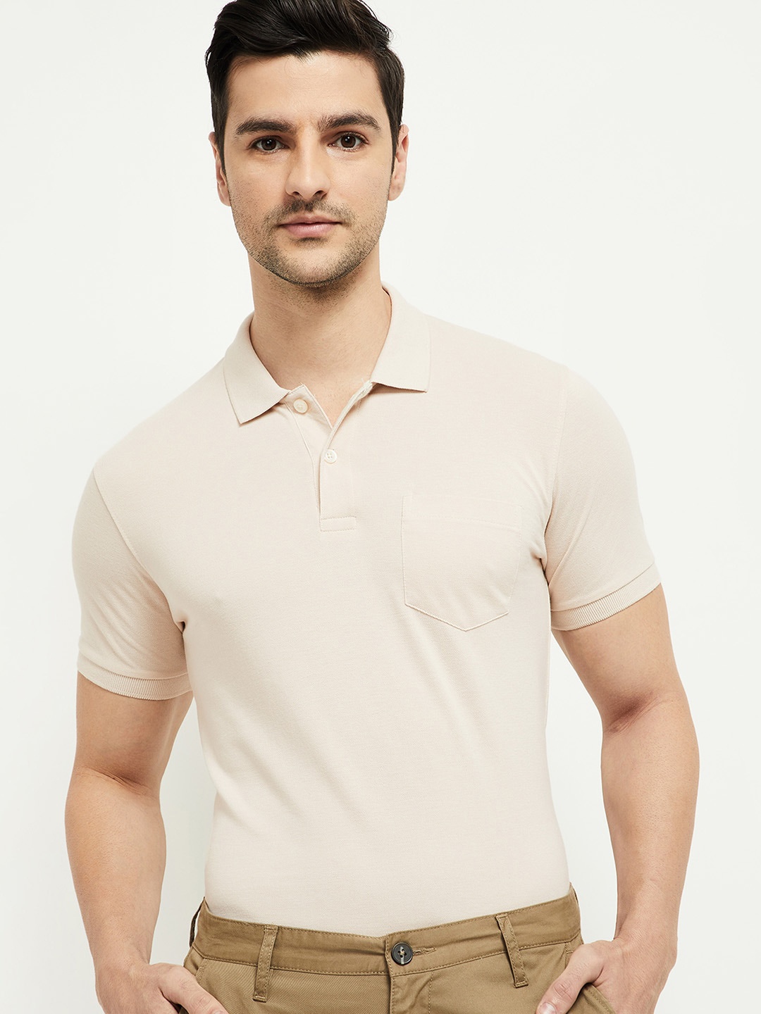 

max Men Khaki Polo Collar T-shirt