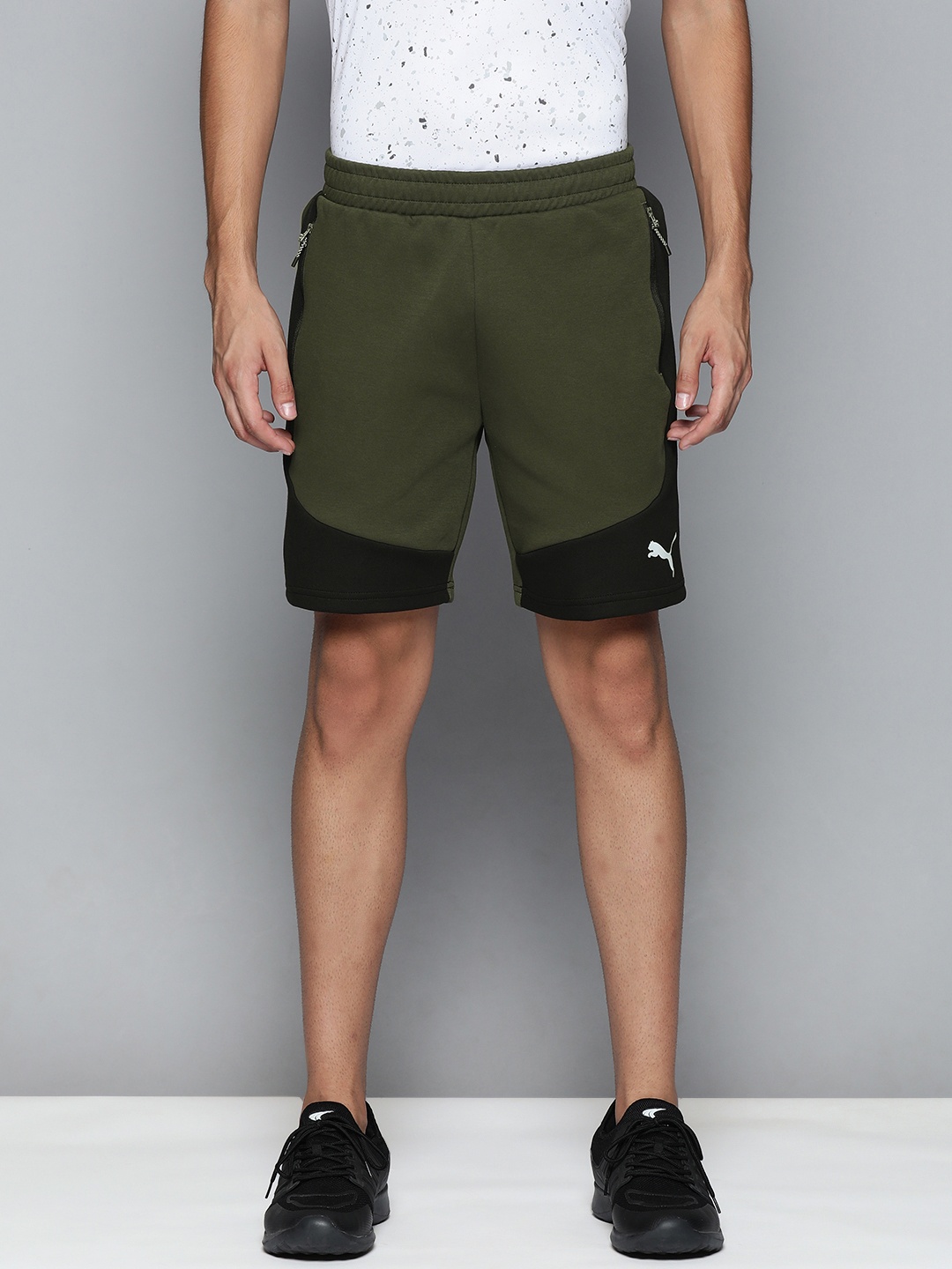 

Puma Men Green & Black Regular Fit Colourblocked Regular Shorts
