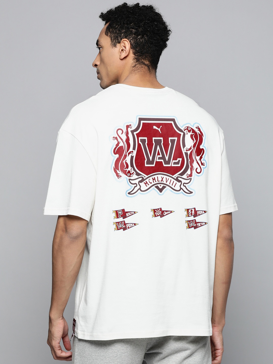 

Puma Unisex White & Red Printed Drop-Shoulder Sleeves Prime T-shirt