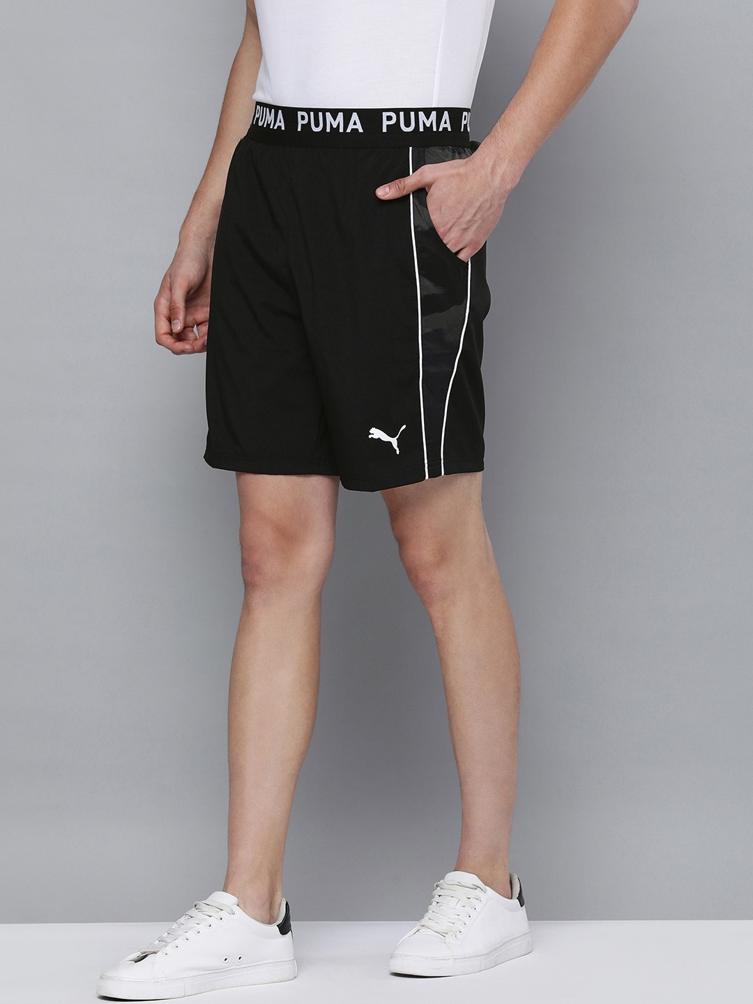 

Puma Men Black Typography Printed Mid Rise AOP Training Shorts