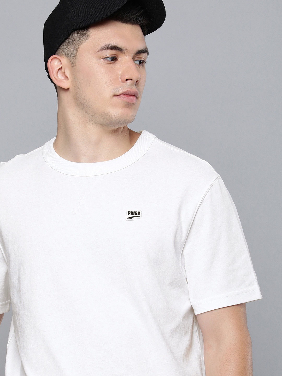 

Puma Men White Solid Downtown Drop-Shoulder Sleeves Cotton Relaxed Fit Sustainable T-shirt