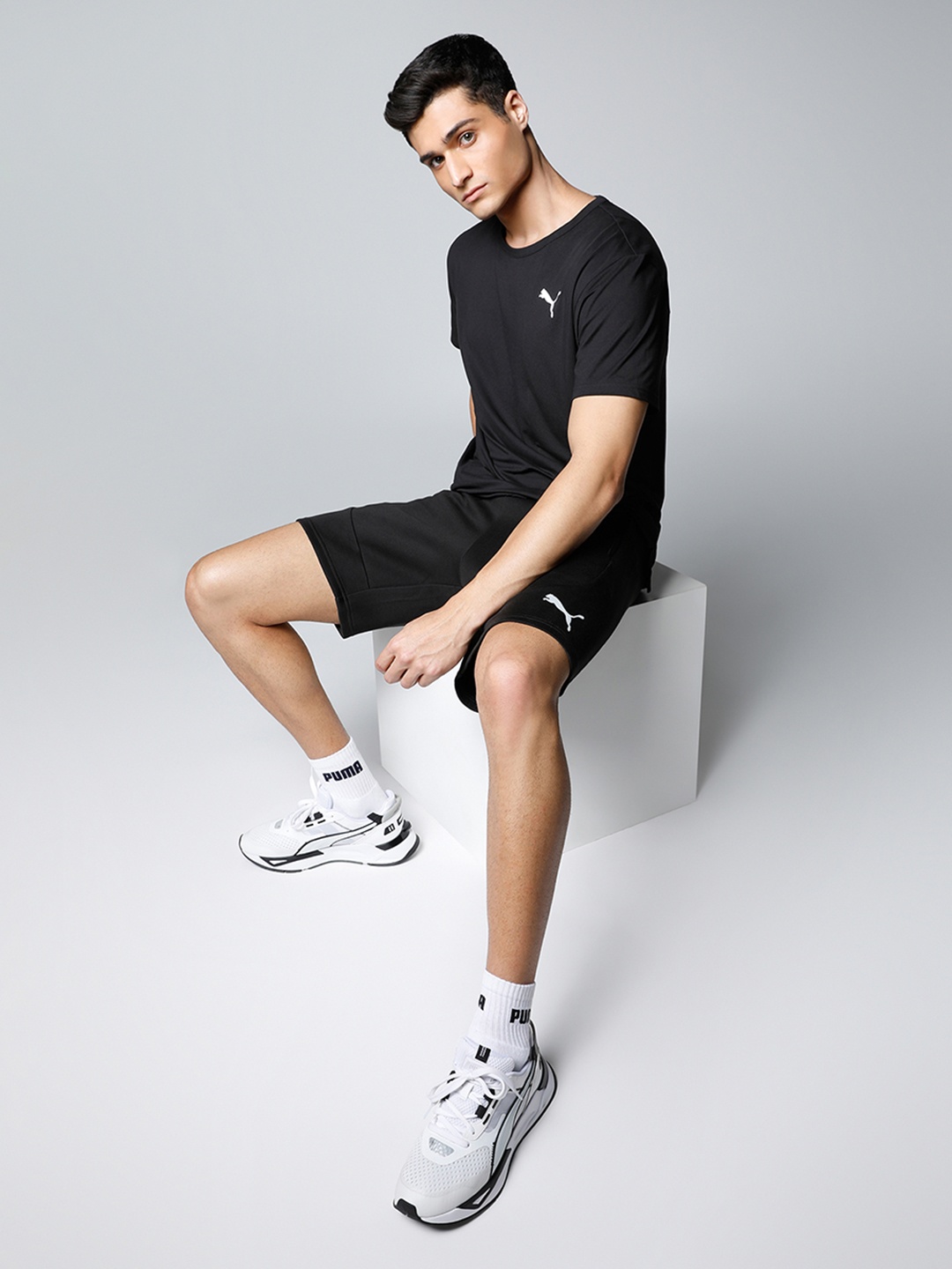 Puma Men Black Regular Fit Evostripe Solid Sports Shorts