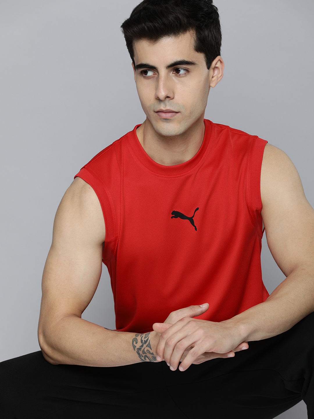 

Puma Men Red & Black Brand Logo Printed T-shirt