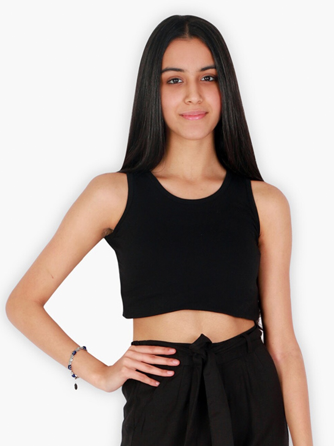 

YK Girls Black Monochrome Pure Cotton Crop Top