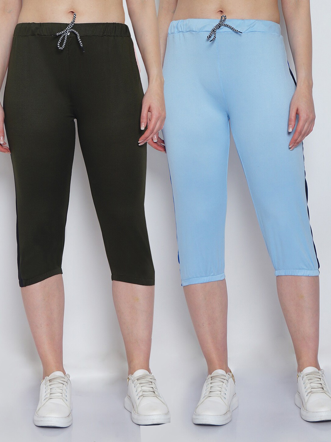 

GRACIT Set Of 2 Women Green & Blue Capris
