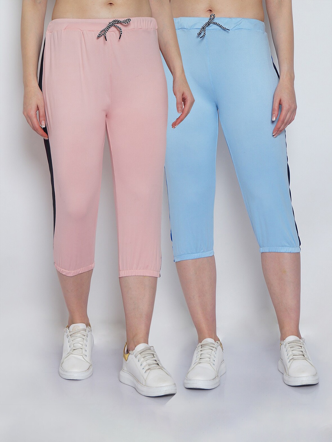 

GRACIT Women Pack Of 2 Pink & Blue Capris